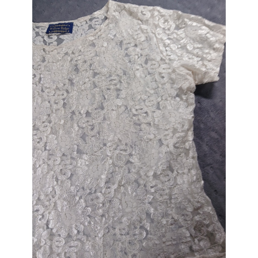 Vintage Willow Ridge Lace Top Womens Cream Sheer Floral Boho Coquette Blouse - Picture 3 of 6